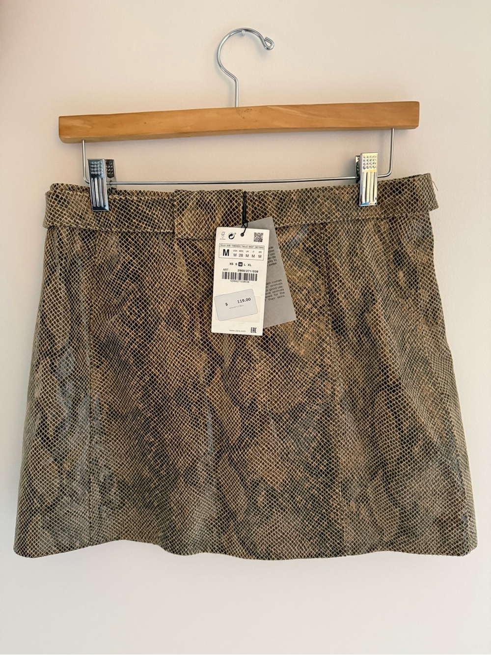 Zara Snakeskin-Print Real Leather Mini Skirt